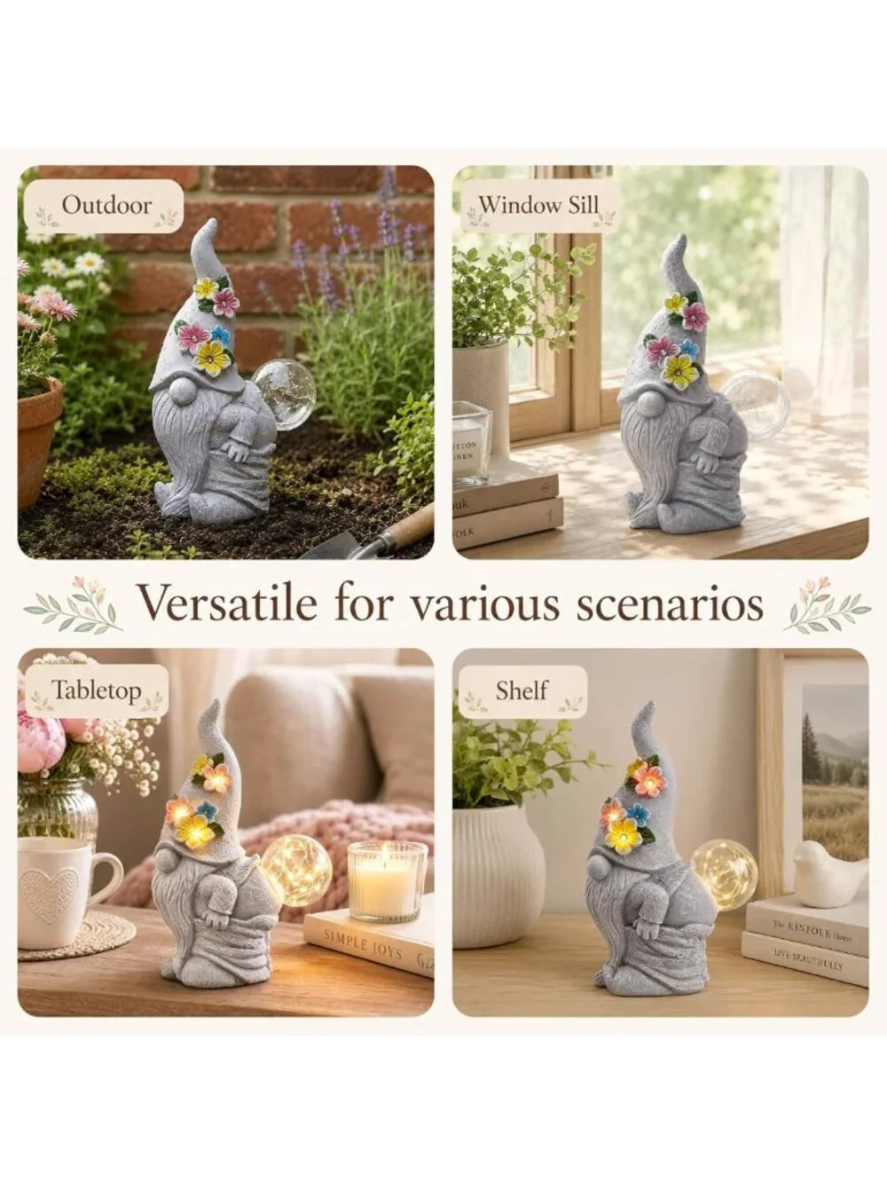 Whimsical Solar Garden Gnome Statue with LED Lights - Outdoor Decor Accent